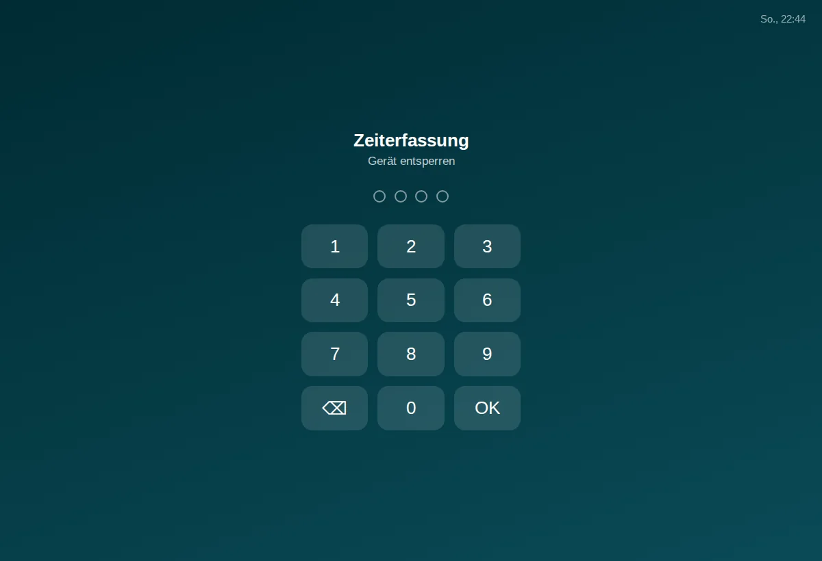 Terminal-Ansicht zum Stempeln mit Ausweis