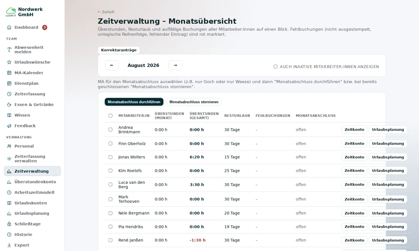 Zeitkonto mit Soll-Ist-Vergleich